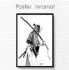 Poster - Chinese style cartoon, 60 x 90 см, Framed poster on glass, Black & White