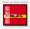 Poster - Car on a yellow stripe and on a red background, 100 x 100 см, Framed poster on glass, Transport
