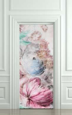 3Д наклейка на дверь, Акварельные цветы, 60 x 90cm