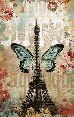 Poster - Turnul Eiffel cu fluture albastru, 60 x 90 см, Poster înrămat, Provence
