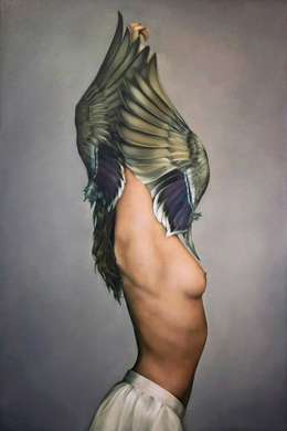 Poster - Girl with golden feathers, 30 x 45 см, Canvas on frame, Nude