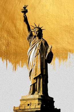 Poster - Statue of Liberty & Gold Elements, 30 x 45 см, Canvas on frame, Maps and Cities