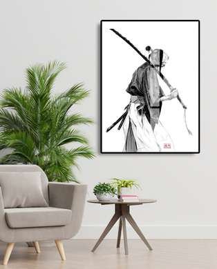 Постер - Карикатура в китайском стиле, 60 x 90 см, Постер на Стекле в раме, Черно Белые