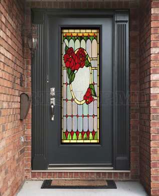 Window Privacy Film, Decorative stained glass window with red roses, 60 x 90cm, Transparent, Window Film
