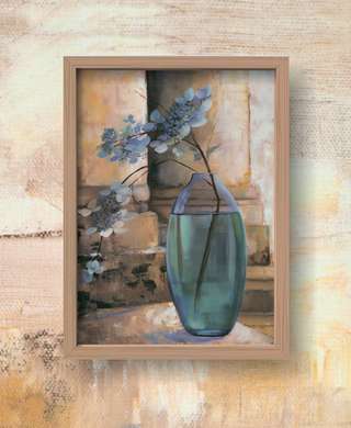 Poster - Vaza de sticlă cu o floare pe o masă, 60 x 90 см, Poster inramat pe sticla