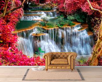 Wall Mural - Beautiful view of the red park with a waterfall