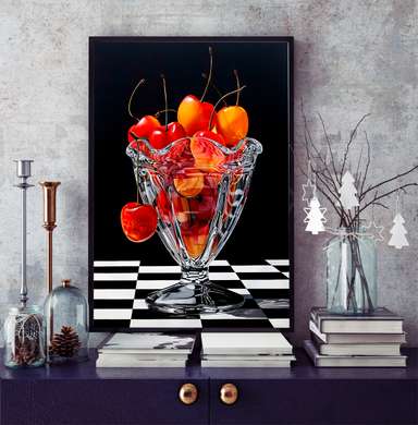 Poster - Fruit dessert, 60 x 90 см, Framed poster on glass, Food and Drinks