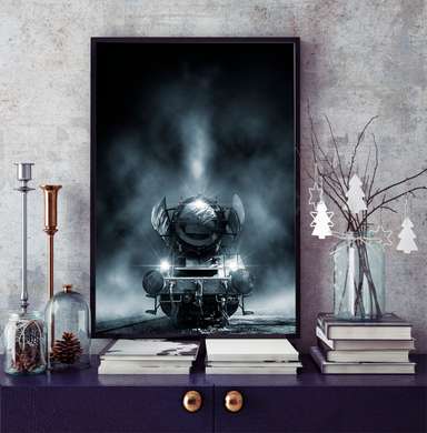 Poster - Tren în ceață, 60 x 90 см, Poster inramat pe sticla
