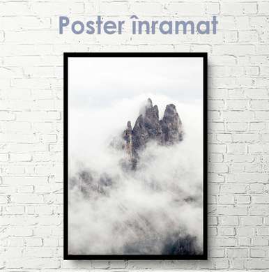Постер - Скалы сквозь тумана, 45 x 90 см, Постер на Стекле в раме, Природа