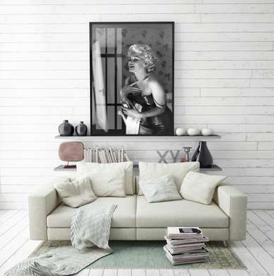 Poster - Marilyn Monroe and perfume, 30 x 60 см, Canvas on frame