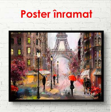 Постер - Дождливый Париж, 90 x 60 см, Постер в раме, Города и Карты