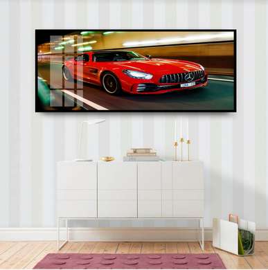 Poster - Mercedes roșu, 90 x 45 см, Poster inramat pe sticla