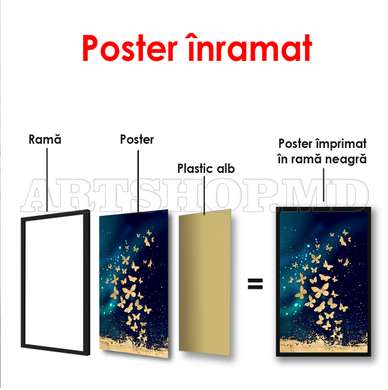 Poster - Fluturi aurii, 30 x 60 см, Panza pe cadru, Glamour