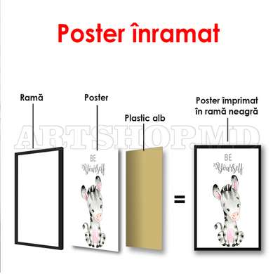 Poster - Zebra on a white background, 60 x 90 см, Framed poster, For Kids