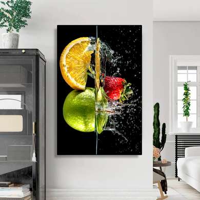 Poster - Fructe și apă, 60 x 90 см, Poster inramat pe sticla