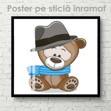 Постер - Мишка джентельмен, 40 x 40 см, Холст на подрамнике, Для Детей