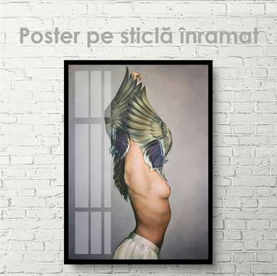 Poster - Fată cu pene aurii, 30 x 45 см, Panza pe cadru, Nude