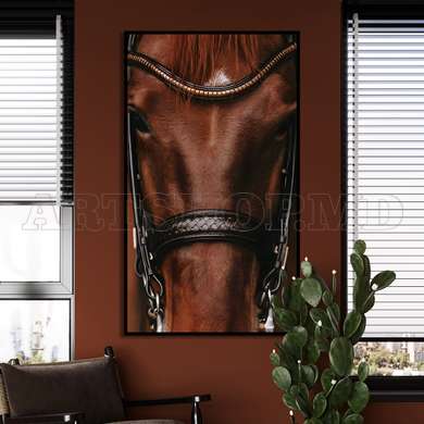 Poster - The brown horse, 60 x 90 см, Framed poster on glass, Animals