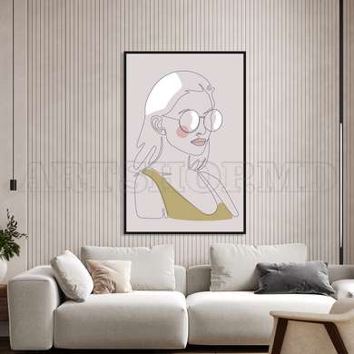 Poster - One Line Woman Face, 60 x 90 см, Framed poster on glass, Minimalism