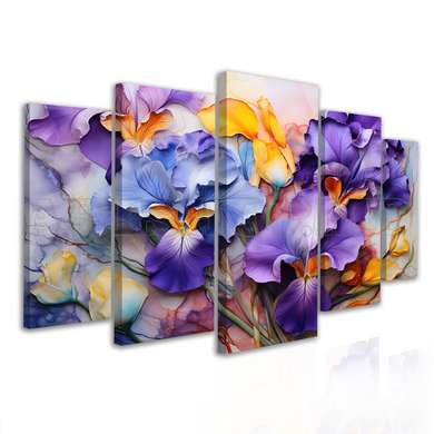 Modular picture, Purple and yellow irises, 108 х 60