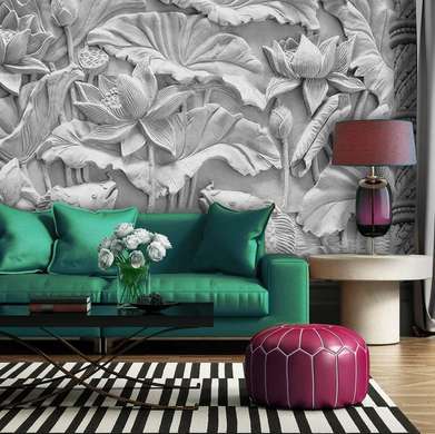 3D Wallpaper - Floral pattern on plaster wall