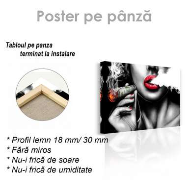 Poster - Girl with a cigar, 45 x 30 см, Canvas on frame, Black & White