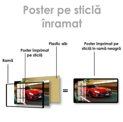 Poster - Mercedes roșu, 90 x 45 см, Poster inramat pe sticla