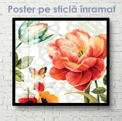 Poster - Compoziția florilor colorate, 40 x 40 см, Panza pe cadru