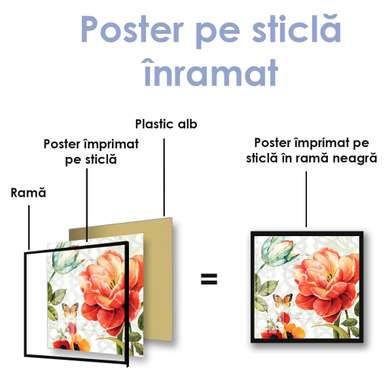 Постер - Композиция красочных цветов, 100 x 100 см, Постер на Стекле в раме, Прованс