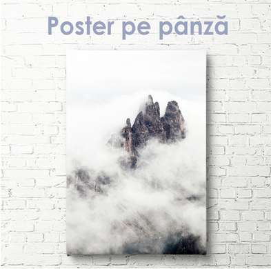 Poster - Stânci prin ceață, 45 x 90 см, Poster inramat pe sticla