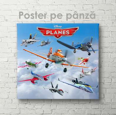 Постер - Самолеты, 100 x 100 см, Постер на Стекле в раме, Для Детей