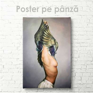 Poster - Fată cu pene aurii, 30 x 45 см, Panza pe cadru, Nude