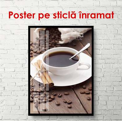 Постер - Корица и кофе, 30 x 60 см, Холст на подрамнике, Еда и Напитки