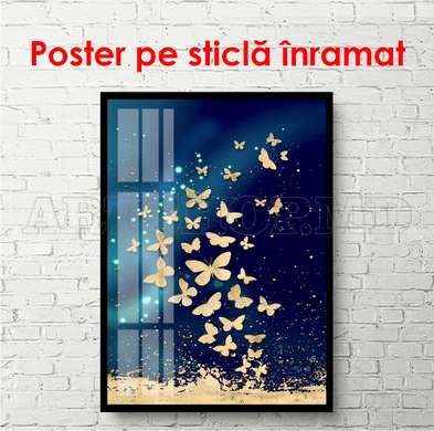 Poster - Fluturi aurii, 30 x 60 см, Panza pe cadru, Glamour