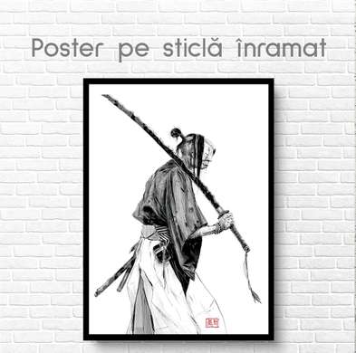 Poster - Caricatură în stil chinezesc, 60 x 90 см, Poster inramat pe sticla