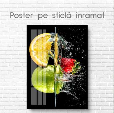 Постер - Фрукты и вода, 60 x 90 см, Постер на Стекле в раме