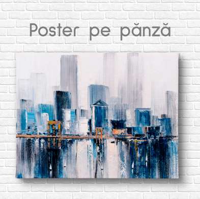 Постер - Абстрактный город с мостом, 45 x 30 см, Холст на подрамнике, Абстракция