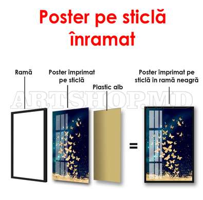 Poster - Fluturi aurii, 30 x 60 см, Panza pe cadru, Glamour