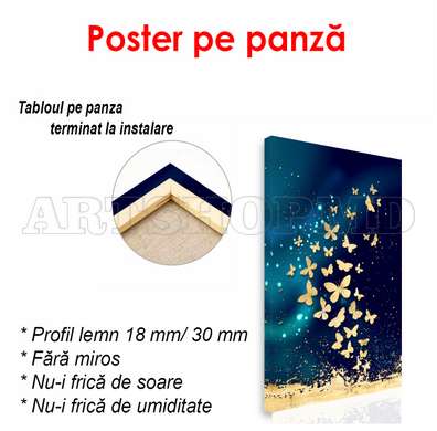 Poster - Fluturi aurii, 30 x 60 см, Panza pe cadru, Glamour