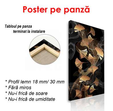 Poster - Compoziție cu frunze aurii pe un fundal negru, 50 x 150 см, Poster înrămat, Glamour