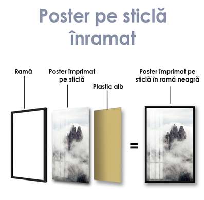 Постер - Скалы сквозь тумана, 45 x 90 см, Постер на Стекле в раме, Природа