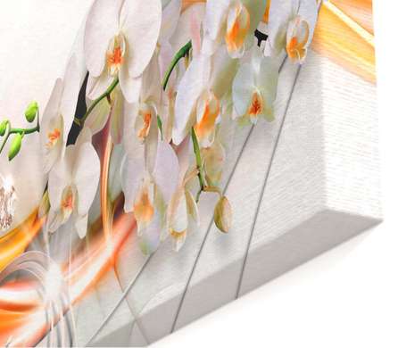 Tablou Pe Panza Multicanvas, Orhidee albă și desene portocalii., 198 x 115