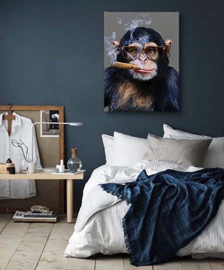 Poster, Maimuță cu pipă, Panza pe cadru