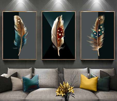Poster - Feathers, 40 x 60 см, Framed poster on glass