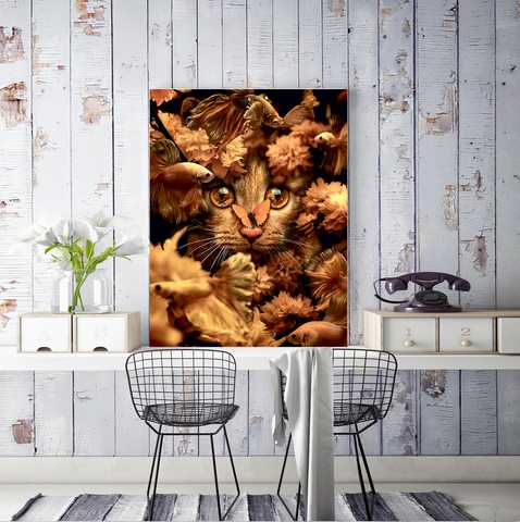 Poster, süße Katze mit einem Schmetterling -  - Fabrik für  Fototapeten, Plakate, modulare Bilder, Plakatrahmen und Leinwände in  Chisinau