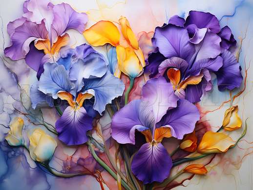 Modular picture, Purple and yellow irises, 108 х 60