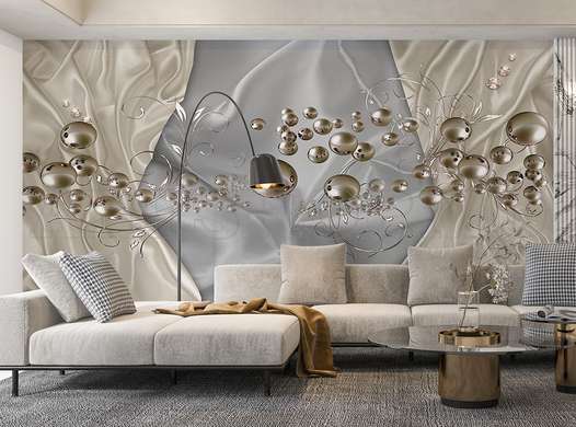 3D Photo Wallpaper- Pale gold spheres on a satin gray background