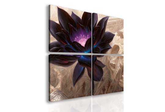 Tablou Modular,Floare de lotus neagră, 120 x 120