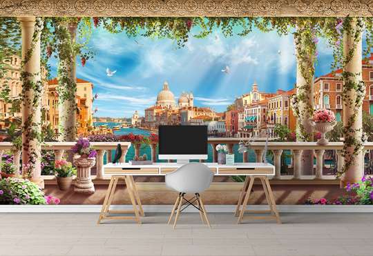 Wall Mural - View of Venice from the balcony with columns