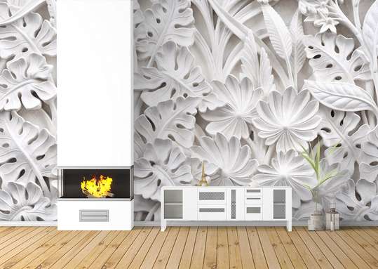 3D Wallpaper - White leaves